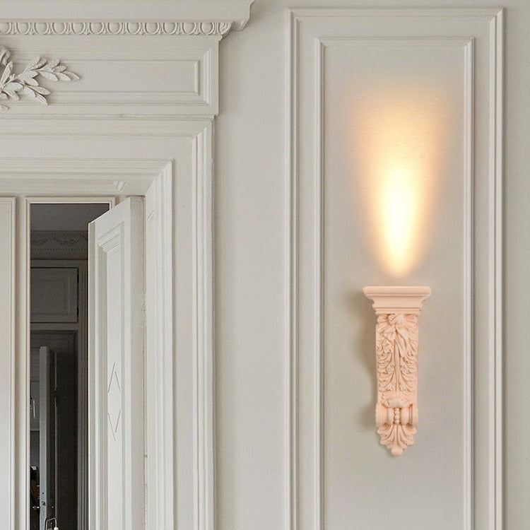 Traditional French Carving Plaster Column LED Wall Sconce Lamp For Dining Room