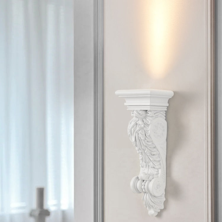 Traditional French Carving Plaster Column LED Wall Sconce Lamp For Dining Room