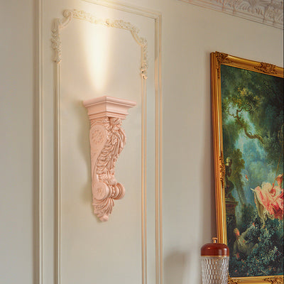 Traditional French Carving Plaster Column LED Wall Sconce Lamp For Dining Room