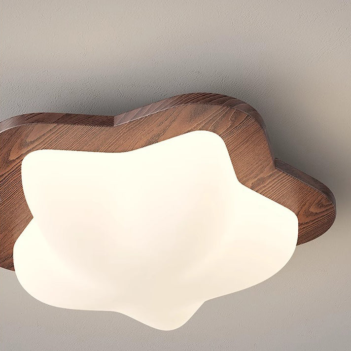 Contemporary Nordic Rubber Wood PE Star Bubble Shade LED Flush Mount Ceiling Light For Bedroom