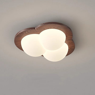 Contemporary Nordic Rubber Wood PE Star Bubble Shade LED Flush Mount Ceiling Light For Bedroom