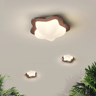 Contemporary Nordic Rubber Wood PE Star Bubble Shade LED Flush Mount Ceiling Light For Bedroom