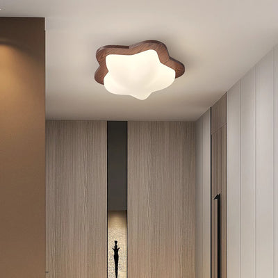 Contemporary Nordic Rubber Wood PE Star Bubble Shade LED Flush Mount Ceiling Light For Bedroom