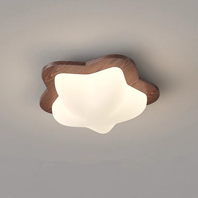 Contemporary Nordic Rubber Wood PE Star Bubble Shade LED Flush Mount Ceiling Light For Bedroom