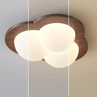 Contemporary Nordic Rubber Wood PE Star Bubble Shade LED Flush Mount Ceiling Light For Bedroom