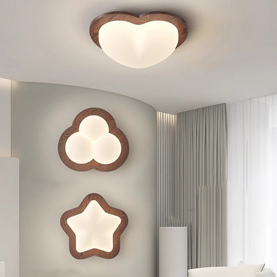 Contemporary Nordic Rubber Wood PE Star Bubble Shade LED Flush Mount Ceiling Light For Bedroom