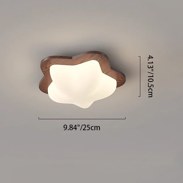 Contemporary Nordic Rubber Wood PE Star Bubble Shade LED Flush Mount Ceiling Light For Bedroom