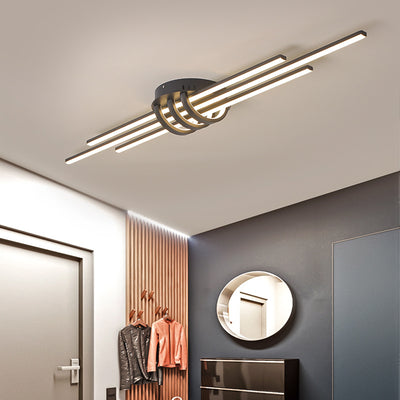 Contemporary Simplicity Aluminum Long Strip PVC Shade LED Flush Mount Ceiling Light For Bedroom