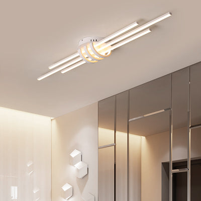 Contemporary Simplicity Aluminum Long Strip PVC Shade LED Flush Mount Ceiling Light For Bedroom