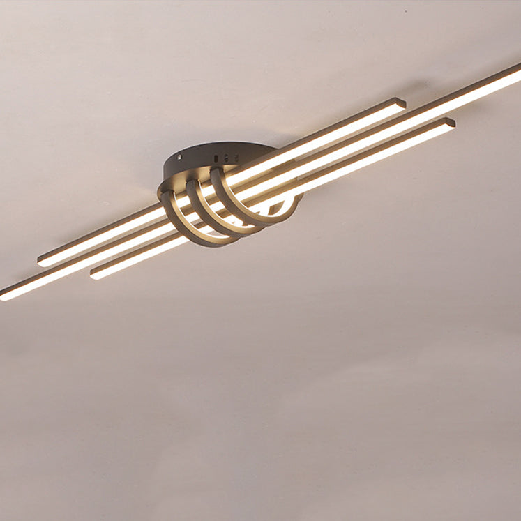 Contemporary Simplicity Aluminum Long Strip PVC Shade LED Flush Mount Ceiling Light For Bedroom