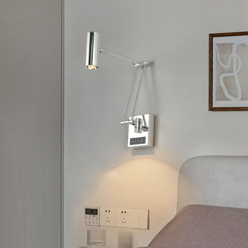 Zeitgenössische Einfachheit Zylinder Eisen Aluminium Verstellbarer Arm LED Wandleuchte für Wohnzimmer 