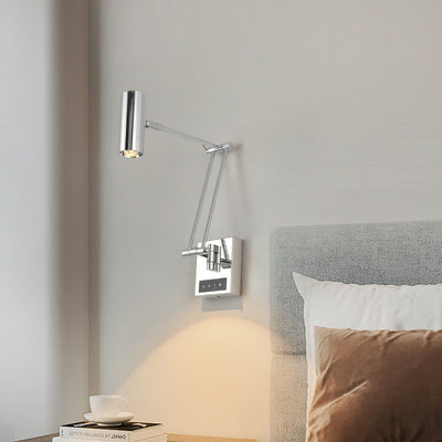 Zeitgenössische Einfachheit Zylinder Eisen Aluminium Verstellbarer Arm LED Wandleuchte für Wohnzimmer 