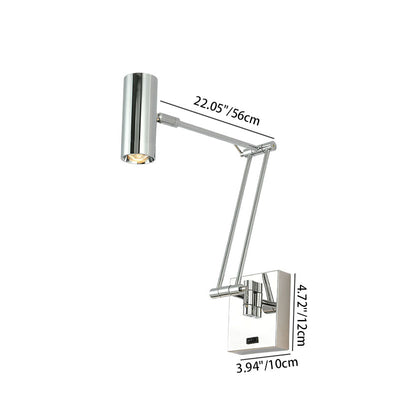 Zeitgenössische Einfachheit Zylinder Eisen Aluminium Verstellbarer Arm LED Wandleuchte für Wohnzimmer 