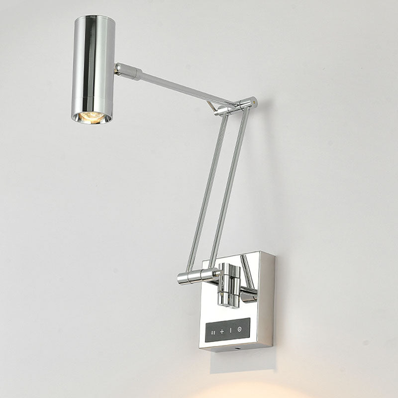 Zeitgenössische Einfachheit Zylinder Eisen Aluminium Verstellbarer Arm LED Wandleuchte für Wohnzimmer 