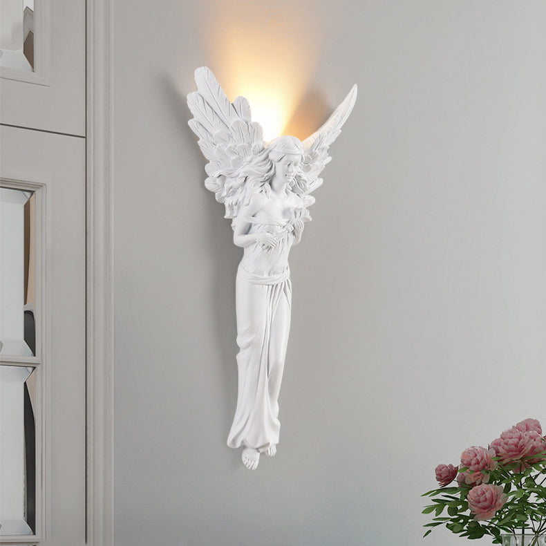 Traditional French Angel Resin Design LED Wall Sconce Lamp For Living Room