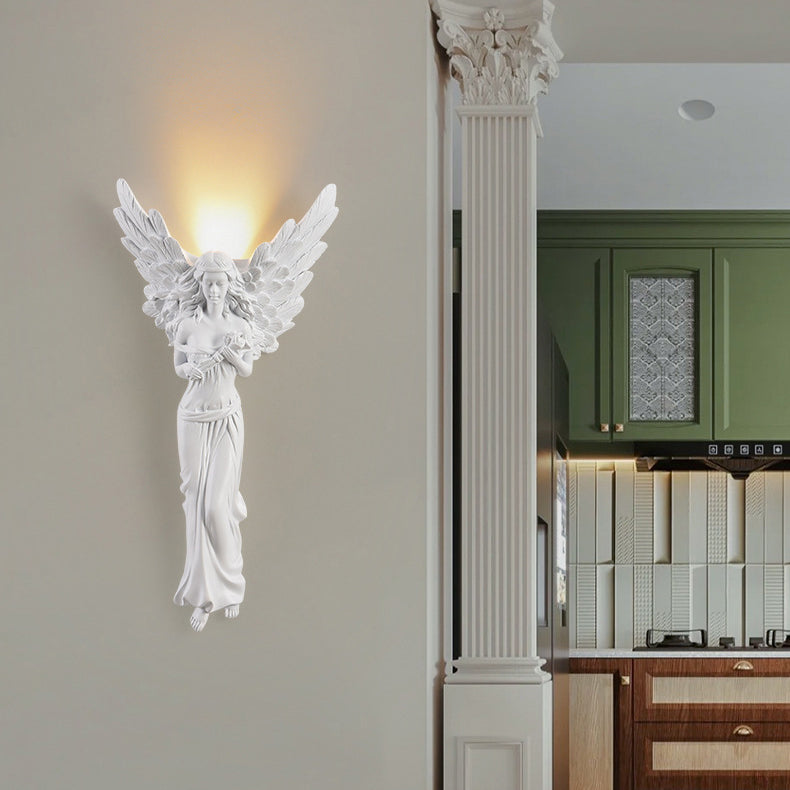 Traditional French Angel Resin Design LED Wall Sconce Lamp For Living Room