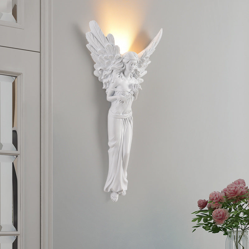 Traditional French Angel Resin Design LED Wall Sconce Lamp For Living Room