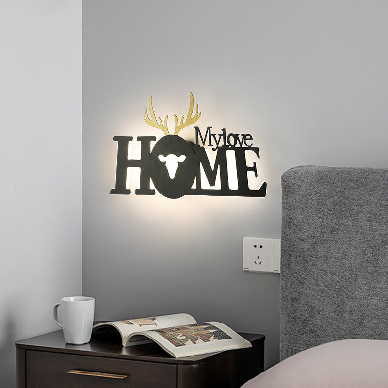 Contemporary Creative Letters Antler Decoration Iron Acrylic LED Wall Sconce Lamp For Living Room