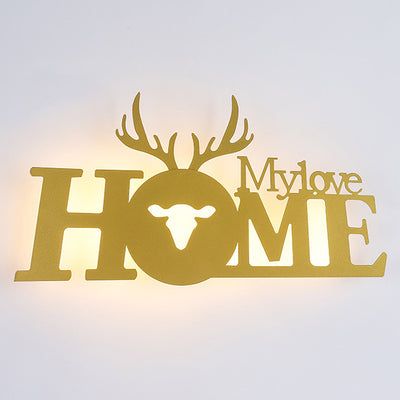 Contemporary Creative Letters Antler Decoration Iron Acrylic LED Wall Sconce Lamp For Living Room