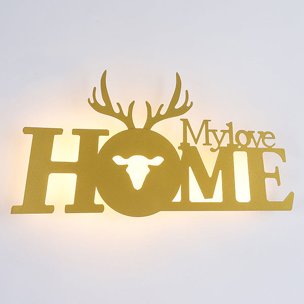 Contemporary Creative Letters Antler Decoration Iron Acrylic LED Wall Sconce Lamp For Living Room