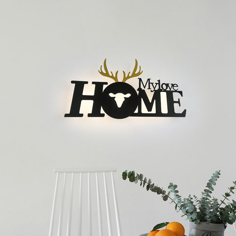 Contemporary Creative Letters Antler Decoration Iron Acrylic LED Wall Sconce Lamp For Living Room