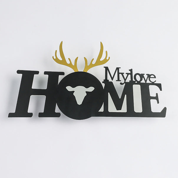 Contemporary Creative Letters Antler Decoration Iron Acrylic LED Wall Sconce Lamp For Living Room