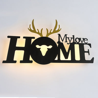 Contemporary Creative Letters Antler Decoration Iron Acrylic LED Wall Sconce Lamp For Living Room