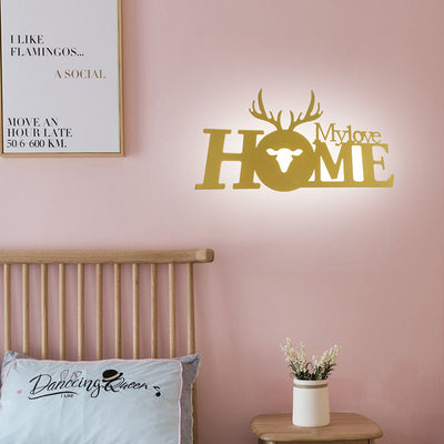 Contemporary Creative Letters Antler Decoration Iron Acrylic LED Wall Sconce Lamp For Living Room