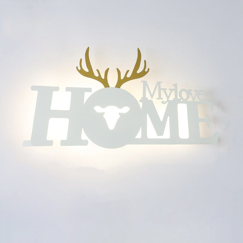 Contemporary Creative Letters Antler Decoration Iron Acrylic LED Wall Sconce Lamp For Living Room