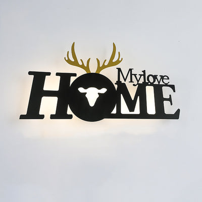 Contemporary Creative Letters Antler Decoration Iron Acrylic LED Wall Sconce Lamp For Living Room