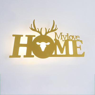 Contemporary Creative Letters Antler Decoration Iron Acrylic LED Wall Sconce Lamp For Living Room