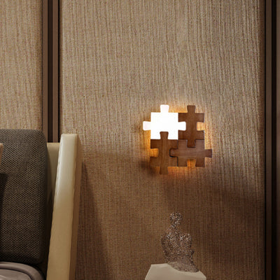 Traditional Japanese Solid Wood Acrylic Block Puzzle LED Wall Sconce Lamp For Living Room