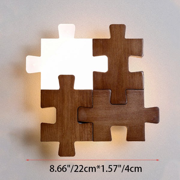 Traditional Japanese Solid Wood Acrylic Block Puzzle LED Wall Sconce Lamp For Living Room