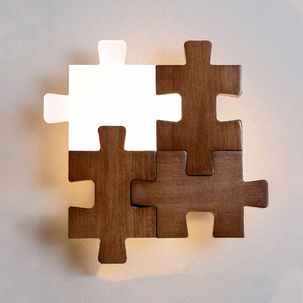 Traditional Japanese Solid Wood Acrylic Block Puzzle LED Wall Sconce Lamp For Living Room