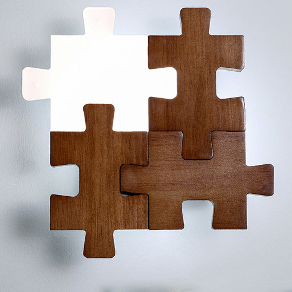 Traditional Japanese Solid Wood Acrylic Block Puzzle LED Wall Sconce Lamp For Living Room