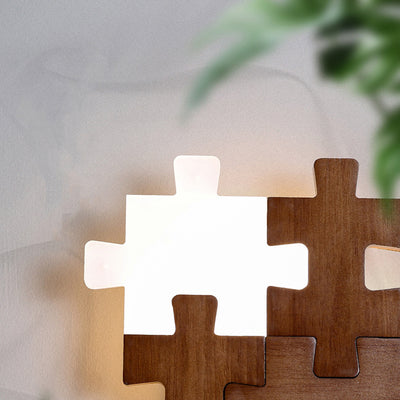 Traditional Japanese Solid Wood Acrylic Block Puzzle LED Wall Sconce Lamp For Living Room