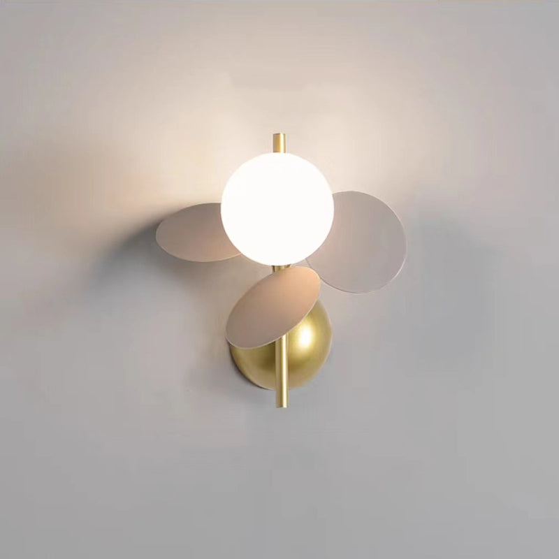 Contemporary Scandinavian Glass Ball Shade PVC Disc 1-Light Wall Sconce Lamp For Dining Room