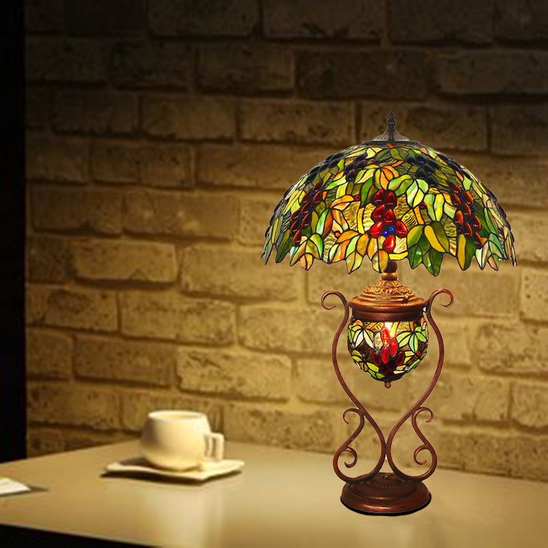 Traditional Tiffany Cone Metal Stained Glass 3-Light Table Lamp For Bedroom