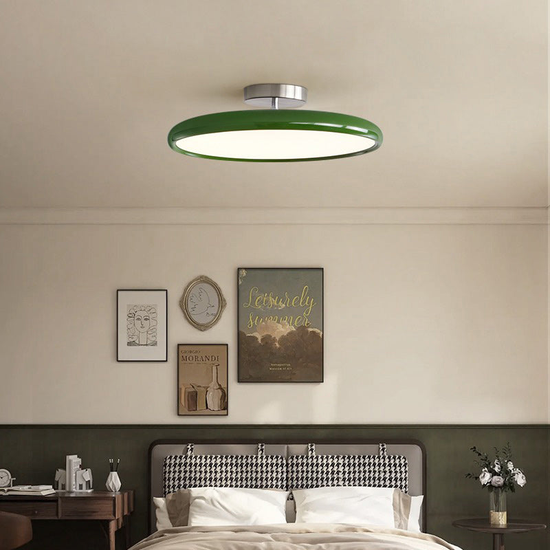 Modern Minimalist Round Iron Acrylic LED Semi-Flush Mount Ceiling Light For Bedroom