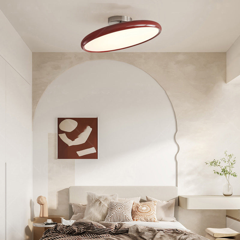 Modern Minimalist Round Iron Acrylic LED Semi-Flush Mount Ceiling Light For Bedroom