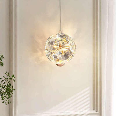 Modern Luxury Round Ball Metal Crystal LED Pendant Light For Bedroom