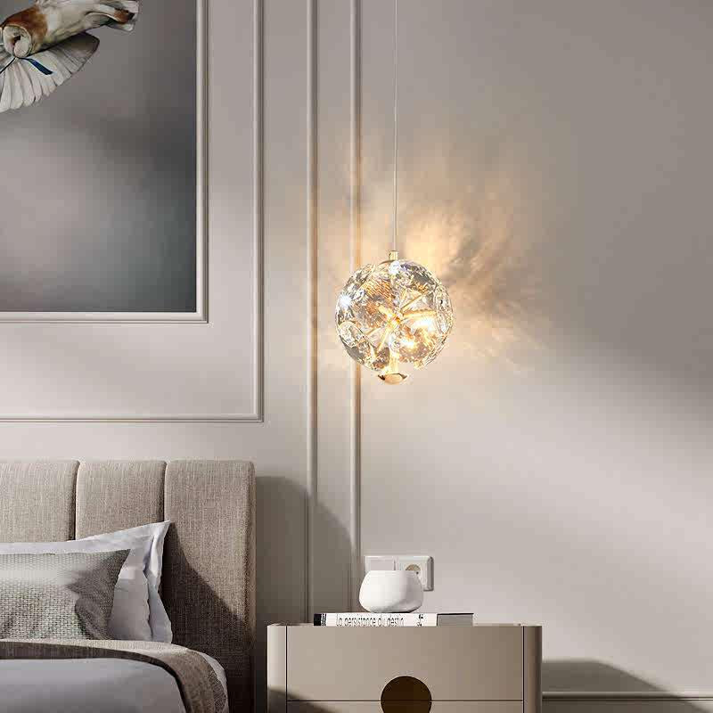 Modern Luxury Round Ball Metal Crystal LED Pendant Light For Bedroom