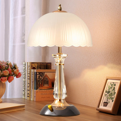 Modern Luxury Round Umbrella Metal Glass 1-Light Table Lamp For Bedroom