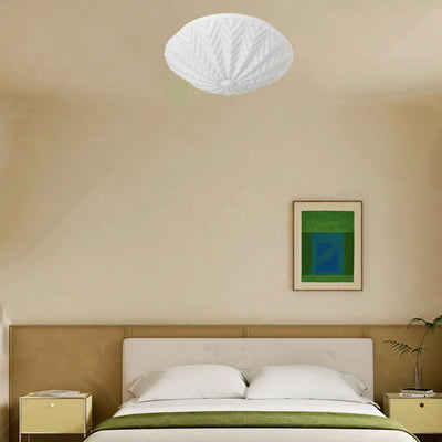 Contemporary Scandinavian Cream Round Dome Oval Iron Glass LED Flush Mount Ceiling Light For Bedroom