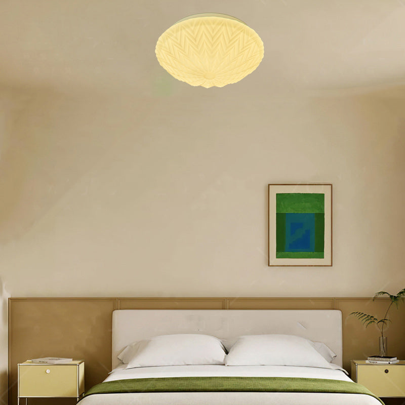 Contemporary Scandinavian Cream Round Dome Oval Iron Glass LED Flush Mount Ceiling Light For Bedroom