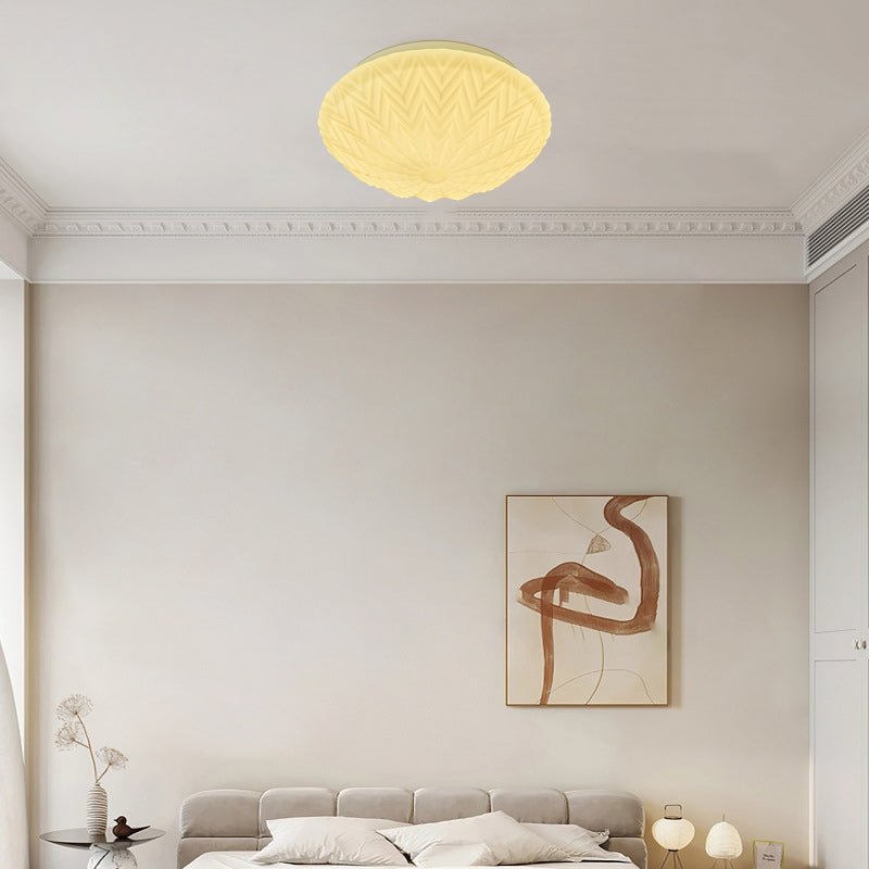 Contemporary Scandinavian Cream Round Dome Oval Iron Glass LED Flush Mount Ceiling Light For Bedroom