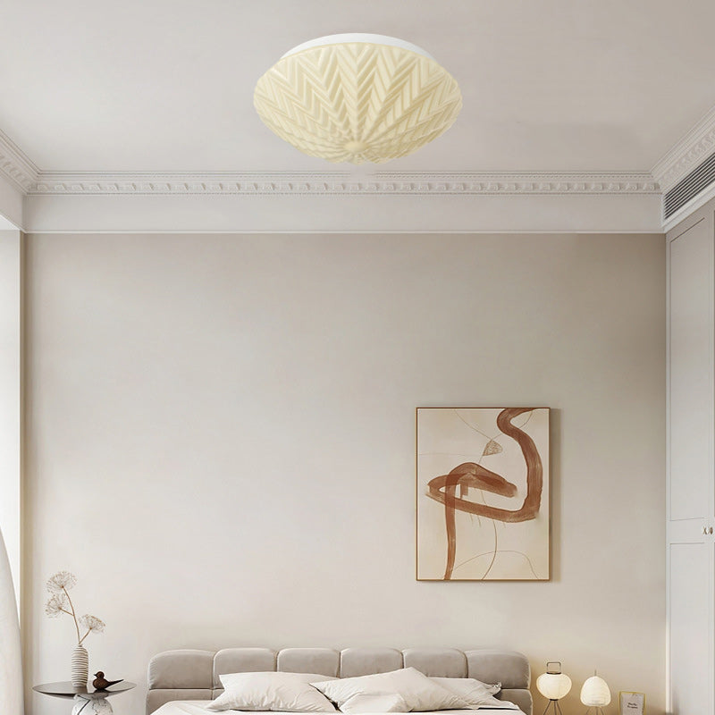 Contemporary Scandinavian Cream Round Dome Oval Iron Glass LED Flush Mount Ceiling Light For Bedroom