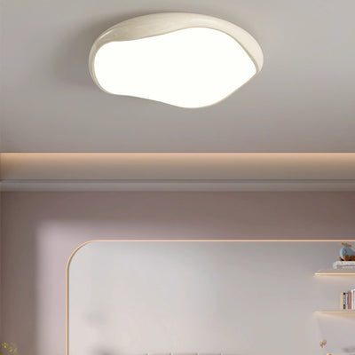 Modern Minimalist Cream Irregular Round Iron Acrylic LED Flush Mount Ceiling Light For Bedroom