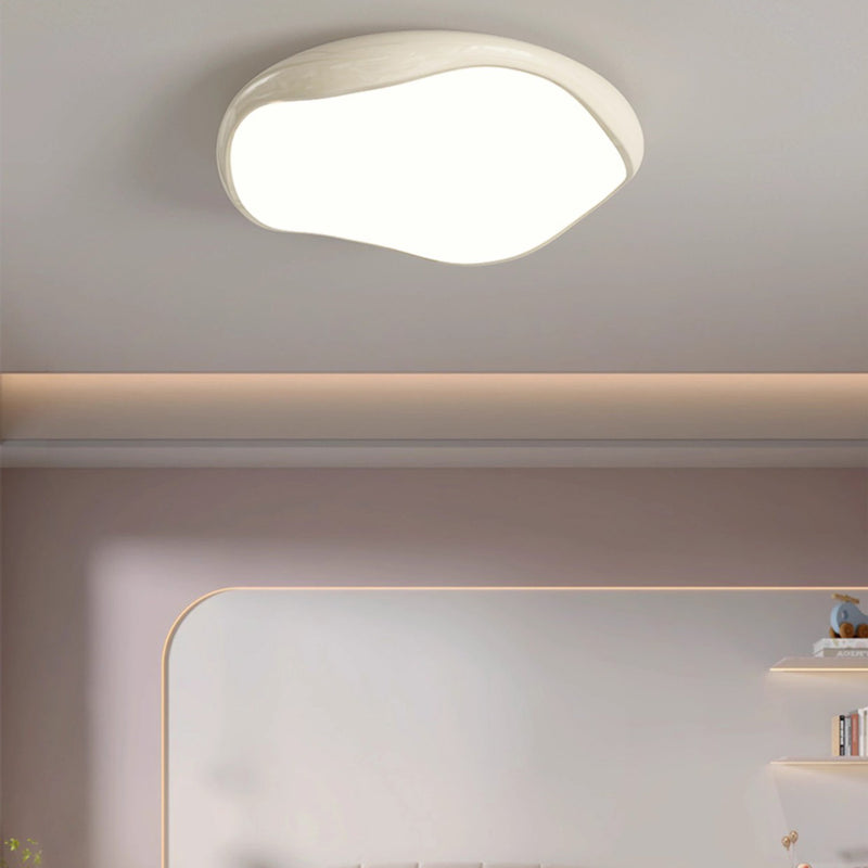 Modern Minimalist Cream Irregular Round Iron Acrylic LED Flush Mount Ceiling Light For Bedroom