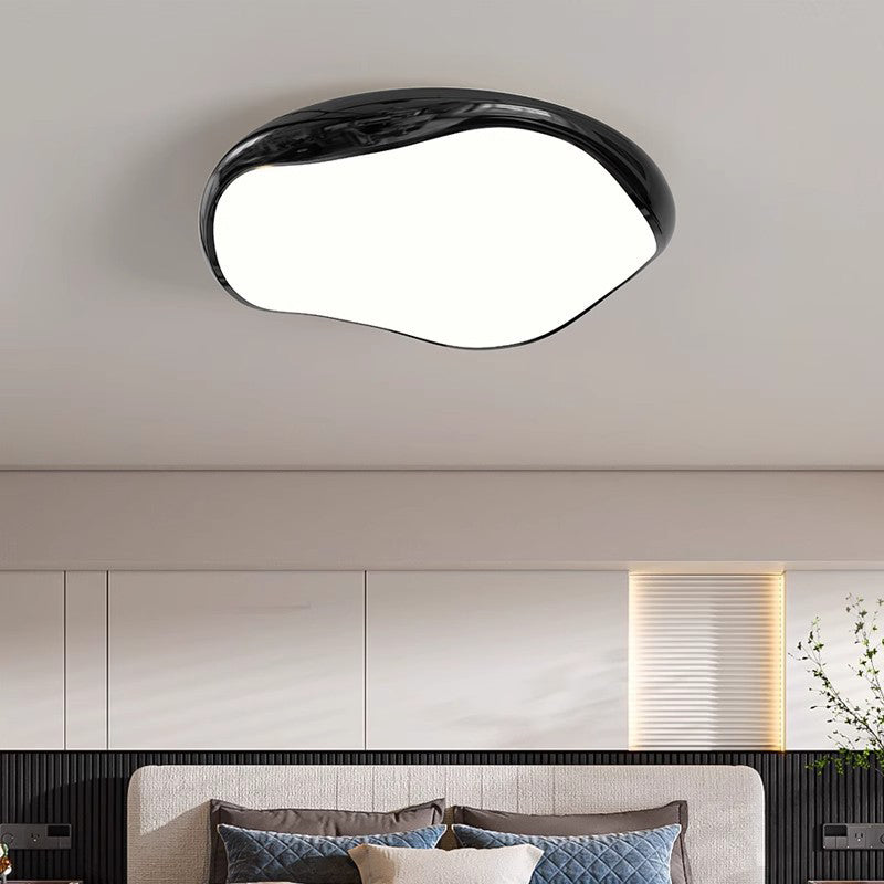 Modern Minimalist Cream Irregular Round Iron Acrylic LED Flush Mount Ceiling Light For Bedroom